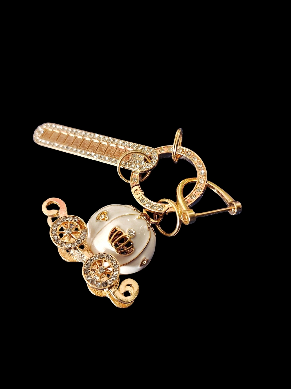 Gold & Pearl Carriage Charm Keychain